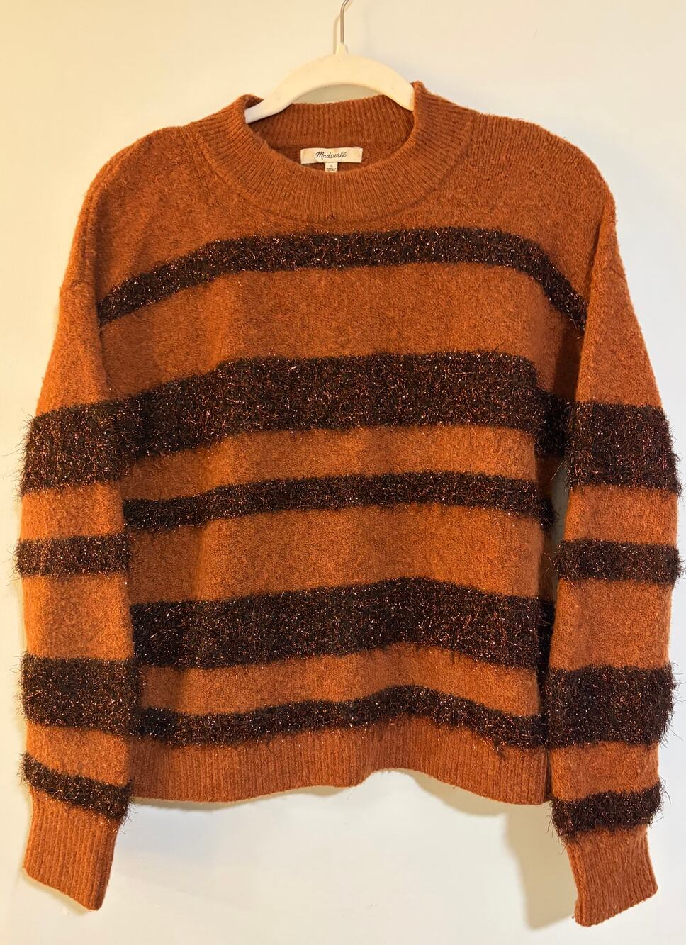 Madewell Tinsel Stripe Pullover Sweater Small Brown Copper Metallic